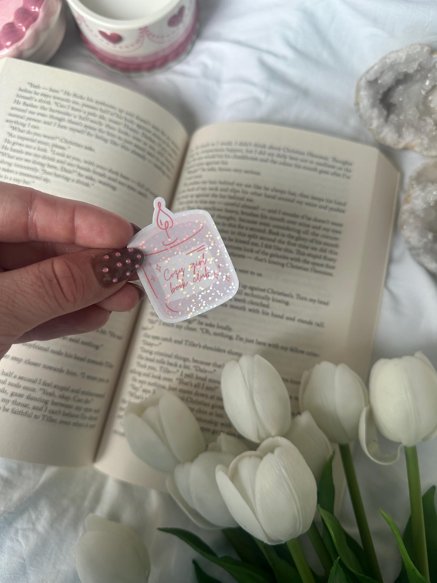 Cozy girl book club candle shiny sticker