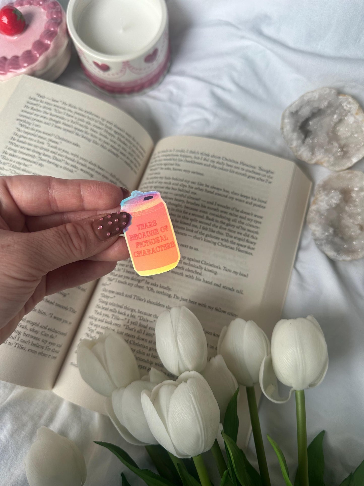 Tears because of fictional characters holographic sticker