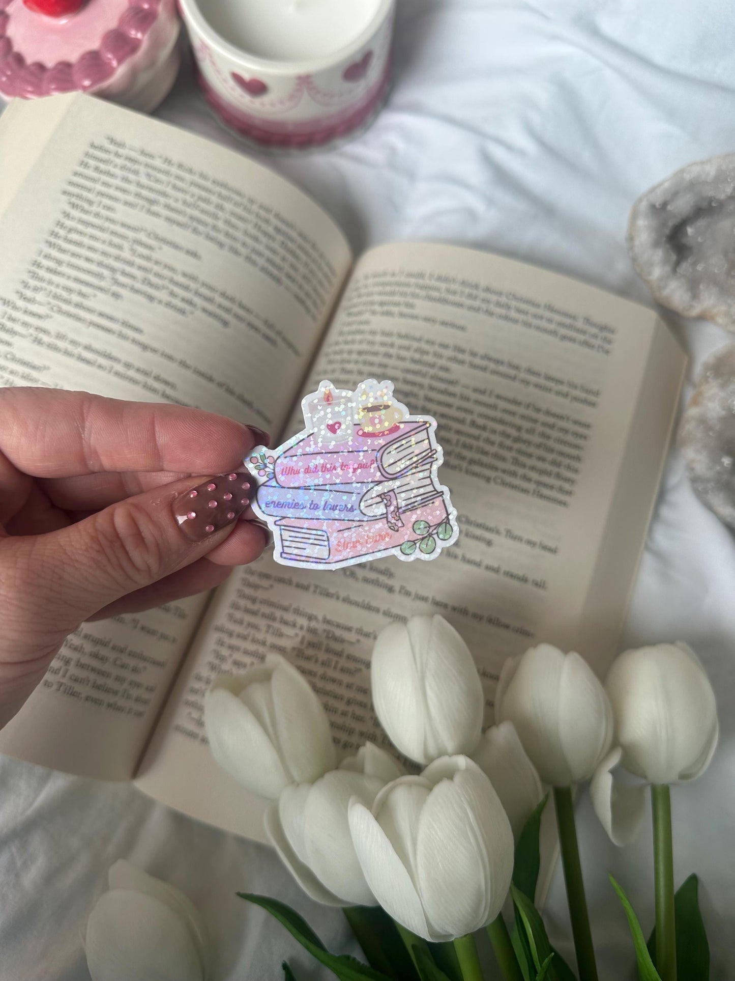 Cozy book trope shiny sticker