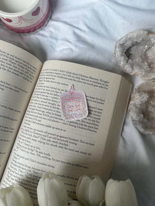 Cozy girl book club candle shiny sticker