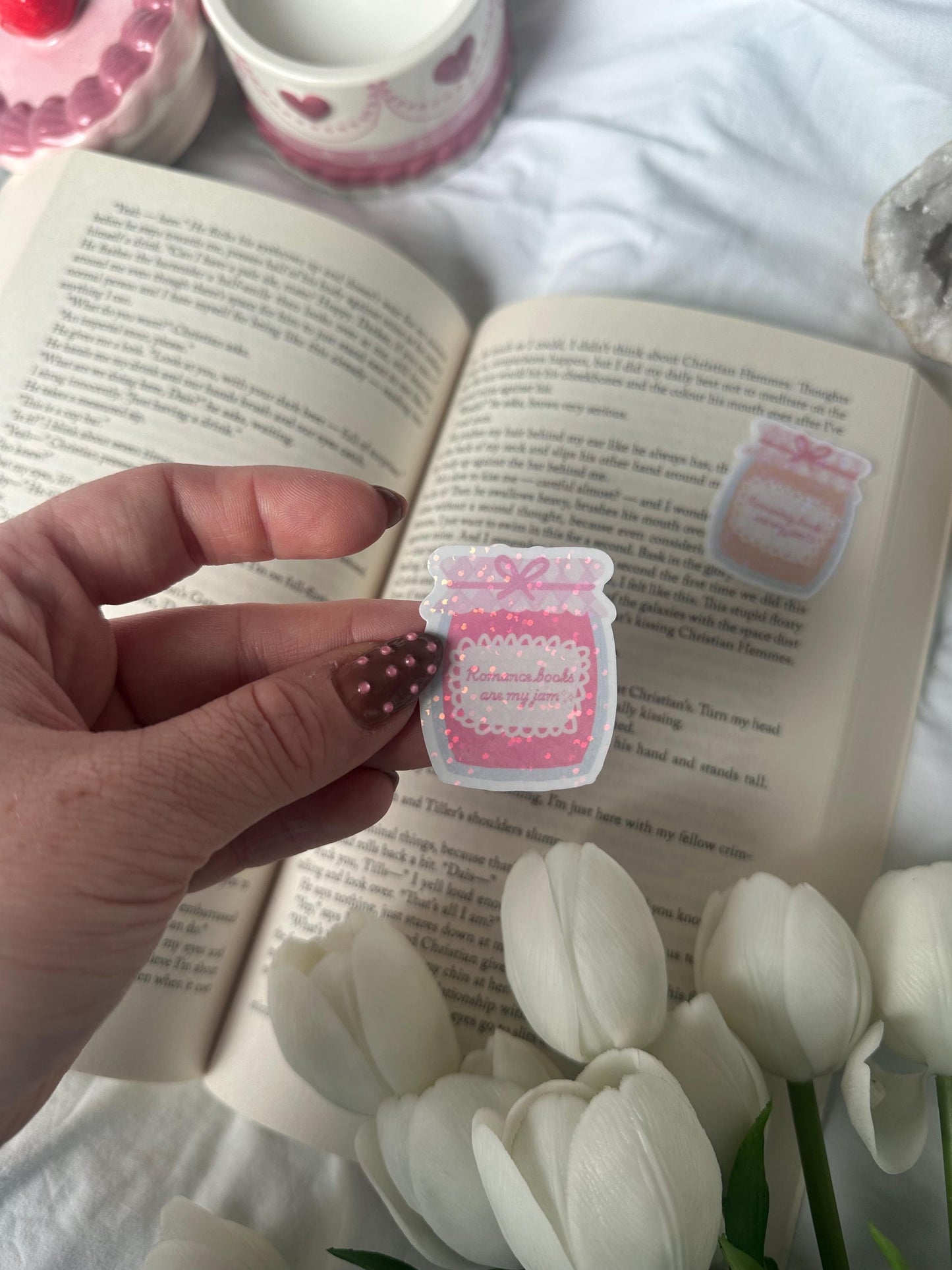 Thrillers/Romance/Fantasy/Romantasy books are my jam shiny sticker