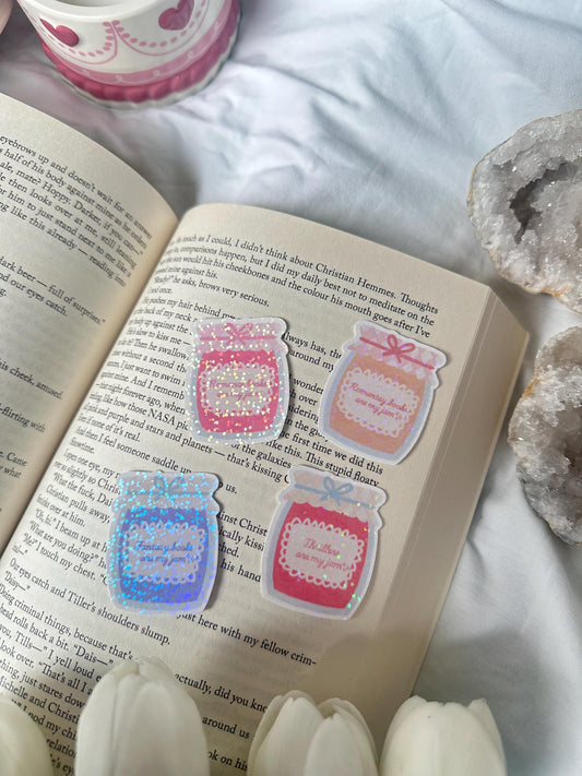 Thrillers/Romance/Fantasy/Romantasy books are my jam shiny sticker